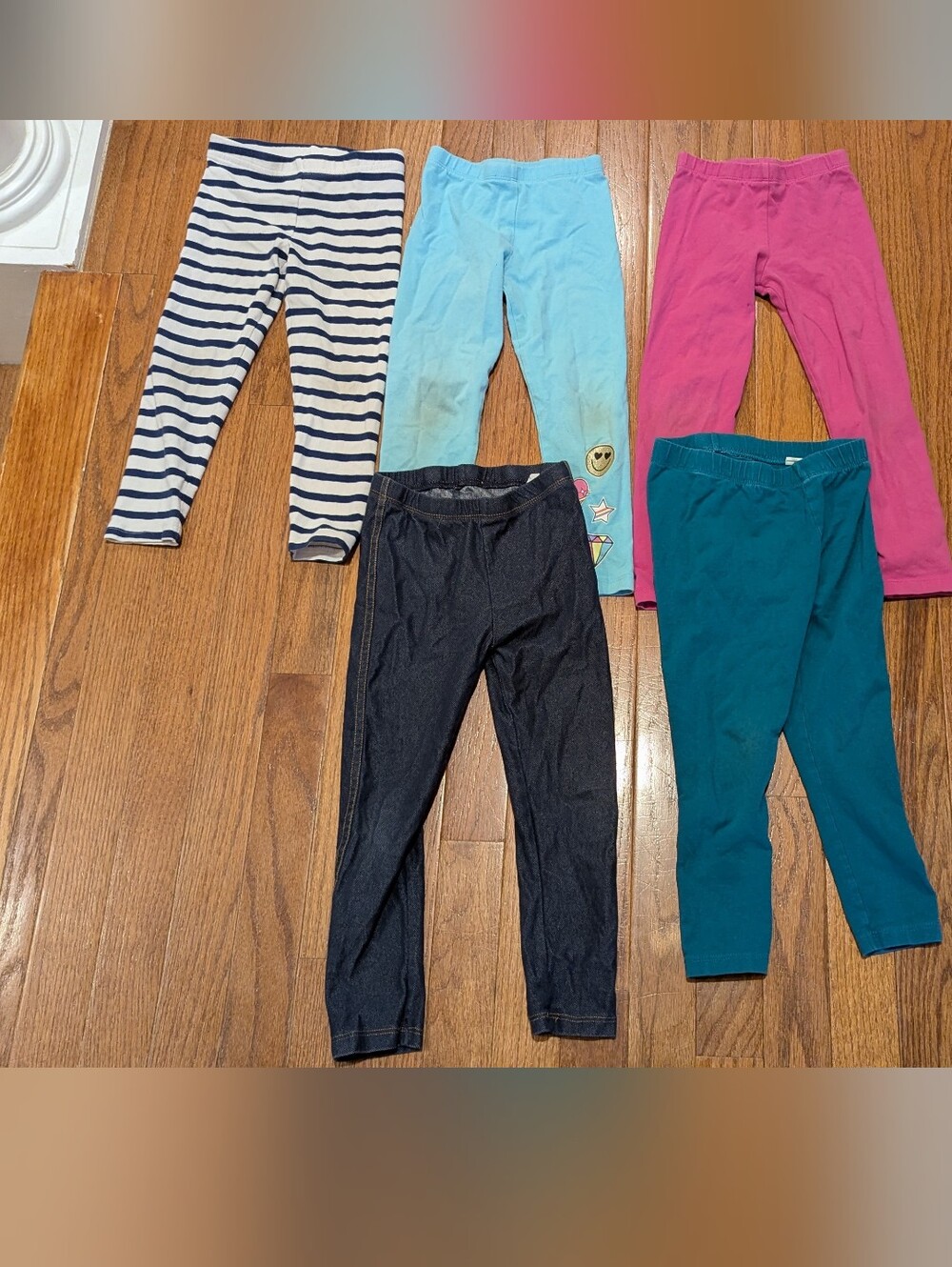 Kids Stretch Leggings Pack - Pink, Light Blue, Teal, Navy Stripe, Dark Denim
